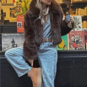 Women's Brown Faux Fur Jacket